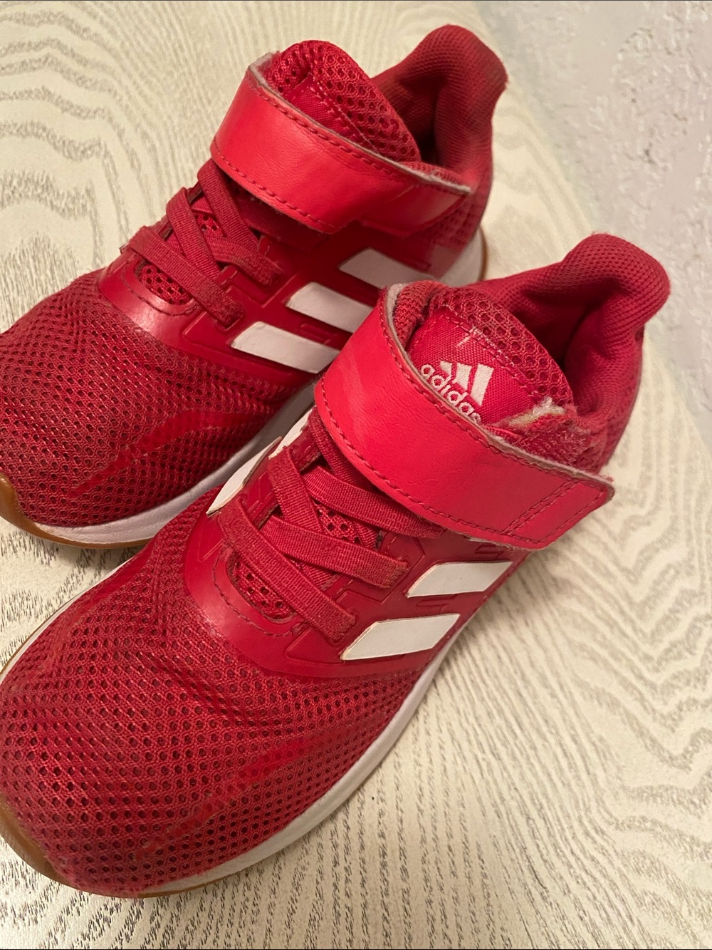 adidas Kids Red Velcro & Lace Athletic Sneakers with White Stripes